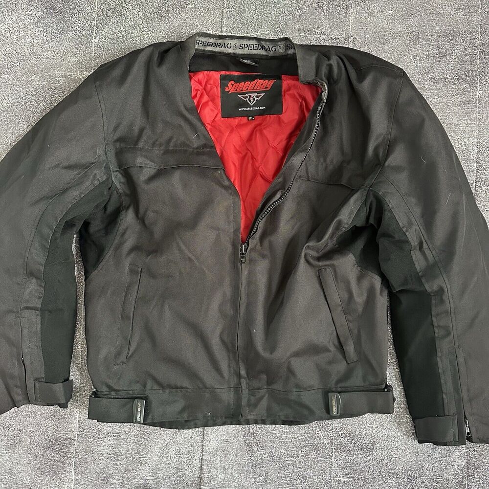 Men's SpeedRag Falcon Black Red Quilted Padded Textile Motorcycle Jacket Sz XL